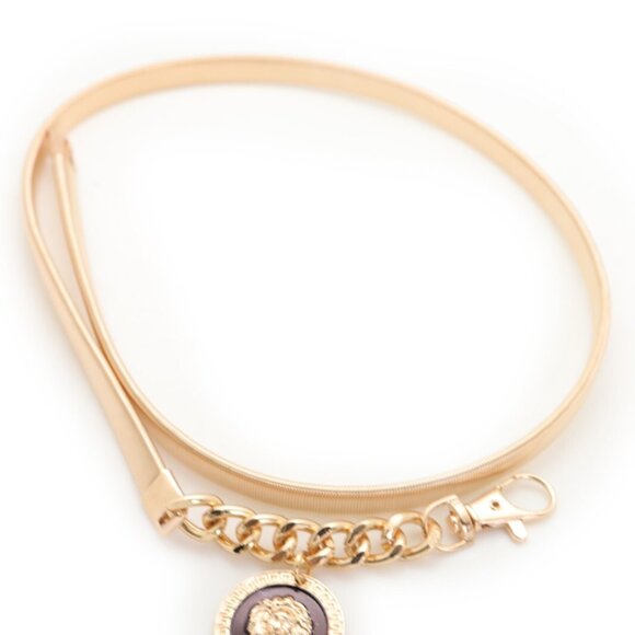Women Gold Metal Stretch Waistband Belt Lion Head Coin Charm Medallion M L XL - Picture 4 of 16